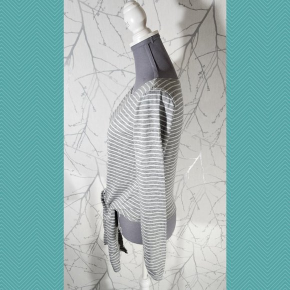 Max Studio Gray Striped Tie Front Tee - Picture 2 of 4